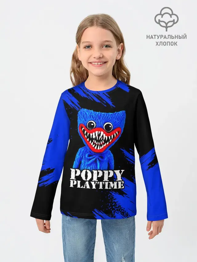 Детский лонгслив с принтом «Poppy Playtime — ХАГГИ ВАГГИ»