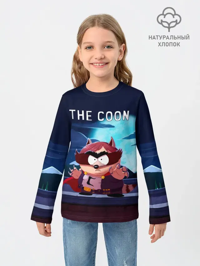 Детский лонгслив с принтом «Южный парк — The Coon - Енот»