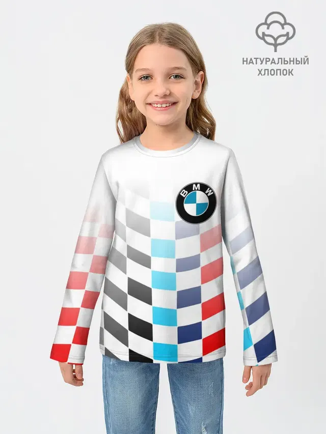 Детский лонгслив с принтом «BMW — BMW GROUP — M PERFORMANCE BMW SPORT»