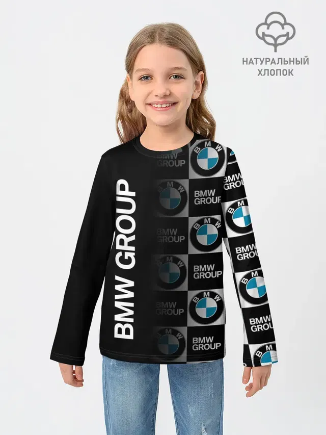 Детский лонгслив с принтом «BMW — BMW GROUP — BMW SPORT»