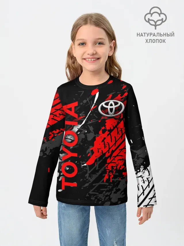 Детский лонгслив с принтом «Тойота — TOYOTA RED — TOYOTA SPORT»