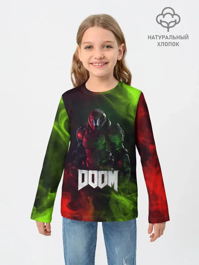 Детский лонгслив с принтом «Дум — Doomguy»