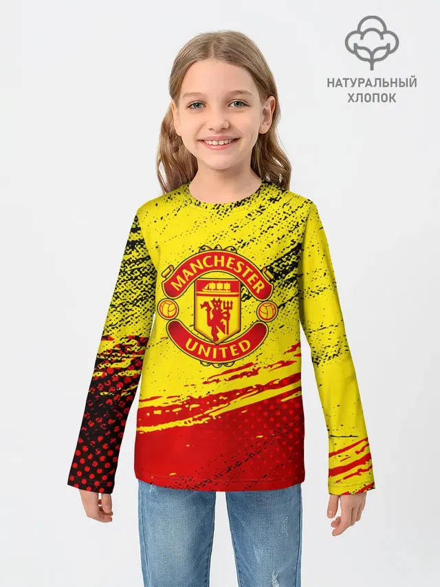 Детский лонгслив с принтом «Манчестер Юнайтед — Manchester United Футбольный клуб.»