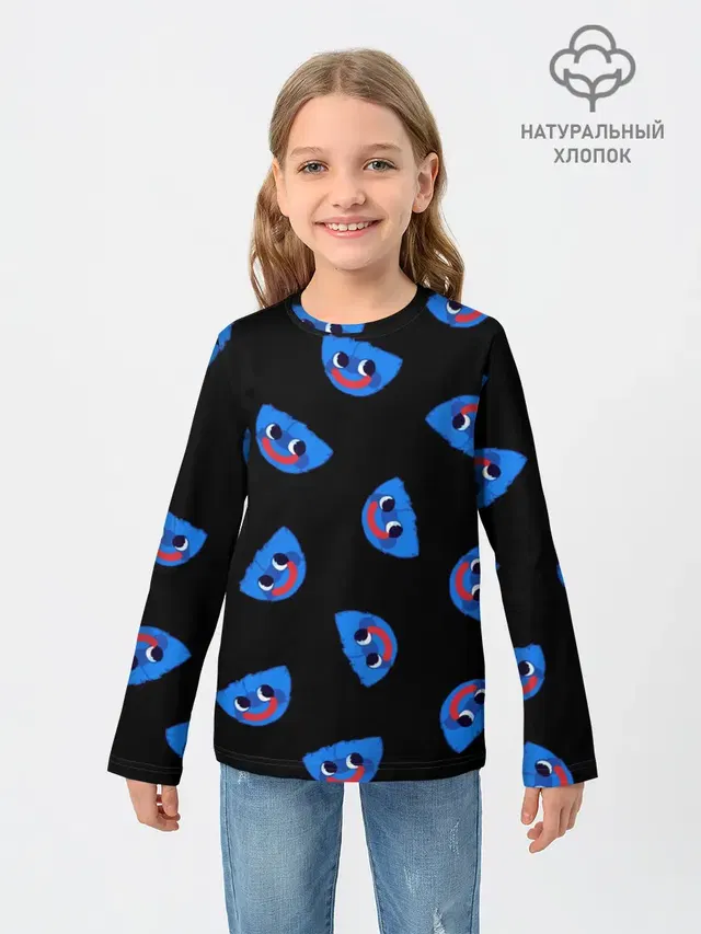 Детский лонгслив с принтом «Poppy Playtime — Poppy Playtime - Huggy Wuggy»