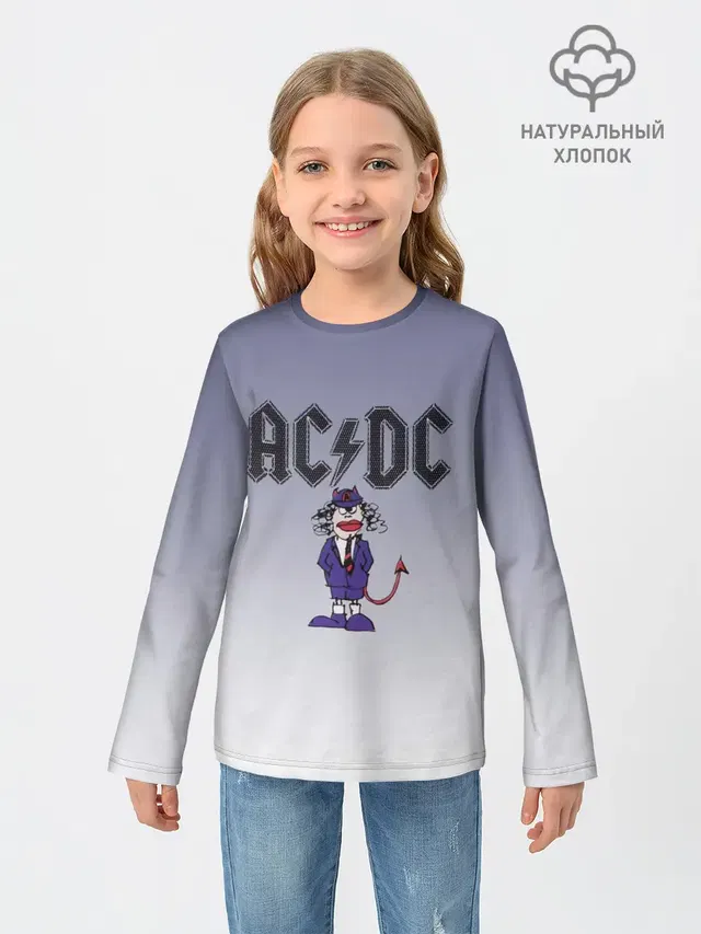 Детский лонгслив с принтом «Ангус Янг чертик AC — Ангус Янг чертик AC/DC»