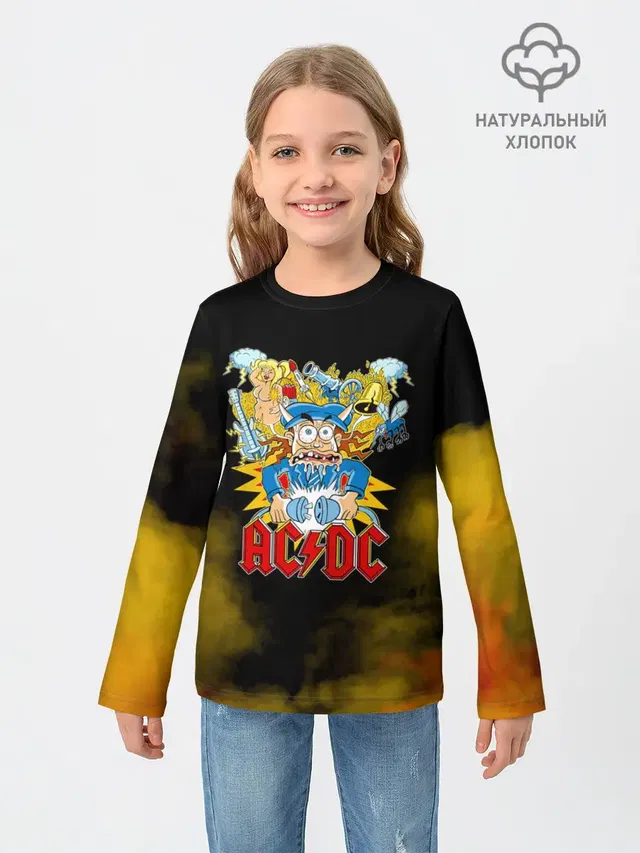 Детский лонгслив с принтом «Карикатура Ангус Янг - AC — Карикатура Ангус Янг - AC/DC»