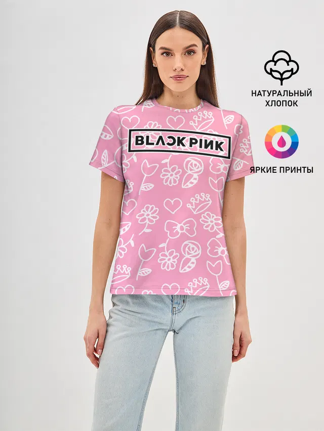 Женская базовая футболка с принтом «BlackPink»