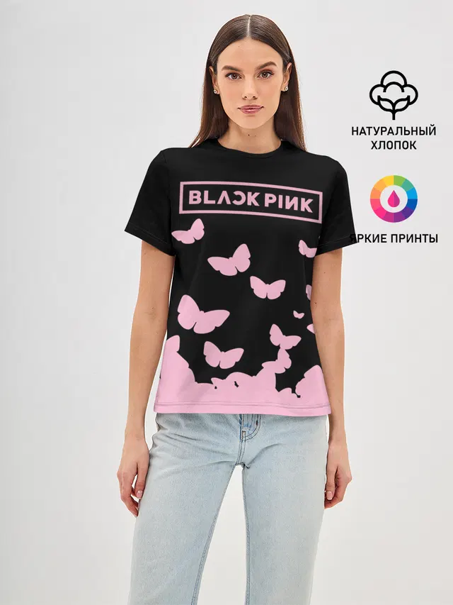 Женская базовая футболка с принтом «BlackPink»