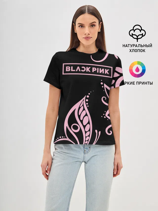 Женская базовая футболка с принтом «BlackPink»