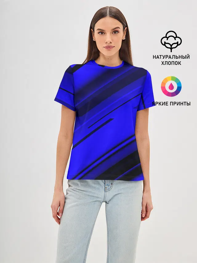 Женская базовая футболка с принтом «Blue and — Blue and Black»