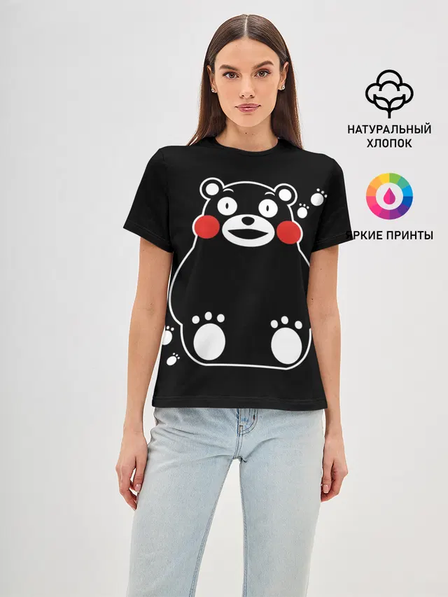 Женская базовая футболка с принтом «Кумамон — Kumamon сидит»