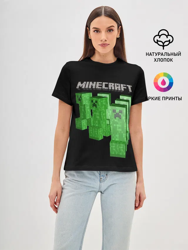 Женская базовая футболка с принтом «Майнкрафт — MINECRAFT CREEPER»