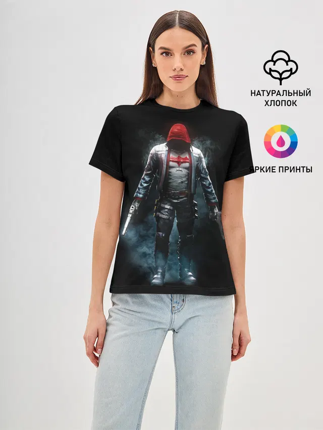 Женская базовая футболка с принтом «Batman Arkham Knight — Red Hood»