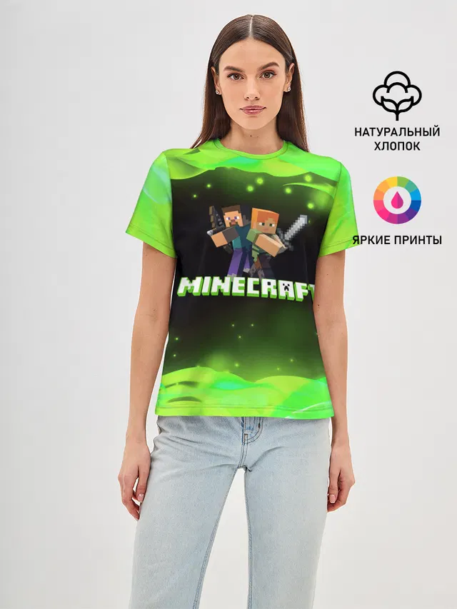 Женская базовая футболка с принтом «Майнкрафт — Minecraft 1»