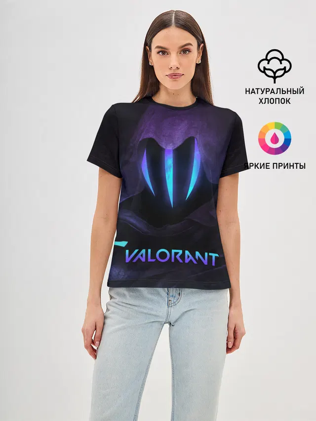 Женская базовая футболка с принтом «Омен — VALORANT OMEN»