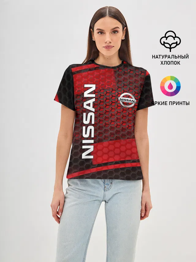 Женская базовая футболка с принтом «Nissan emblem»