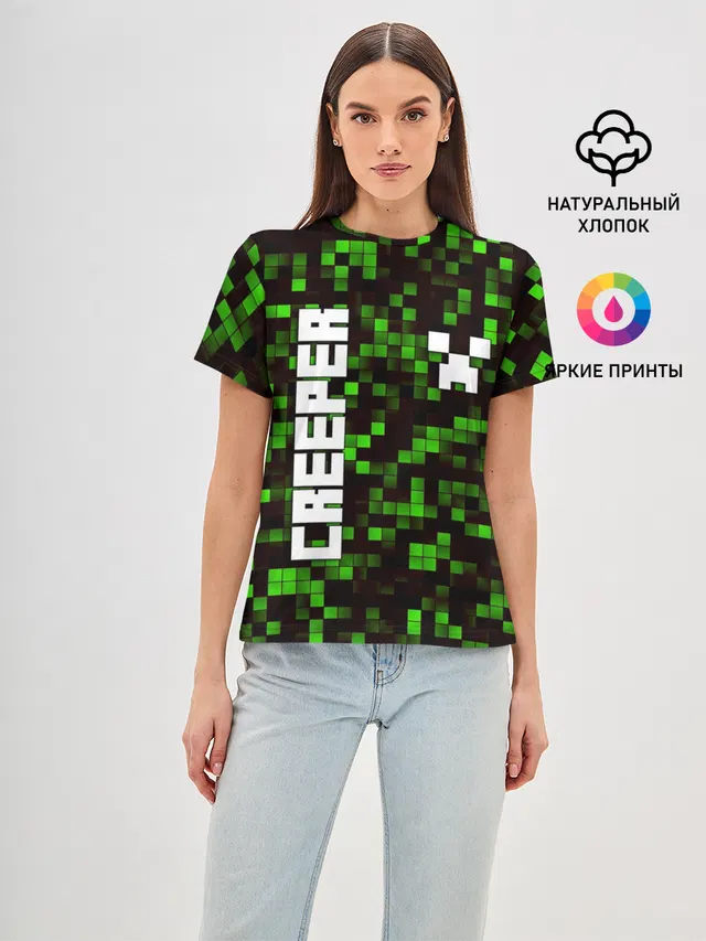 Женская базовая футболка с принтом «Майнкрафт — MINECRAFT CREEPER»