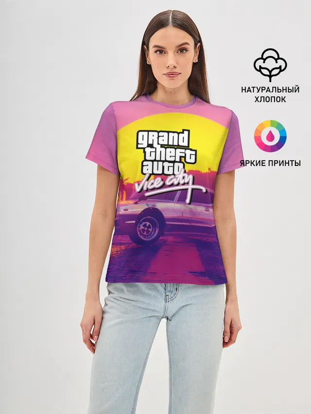 Женская базовая футболка с принтом «GTA — GTA Vice city»