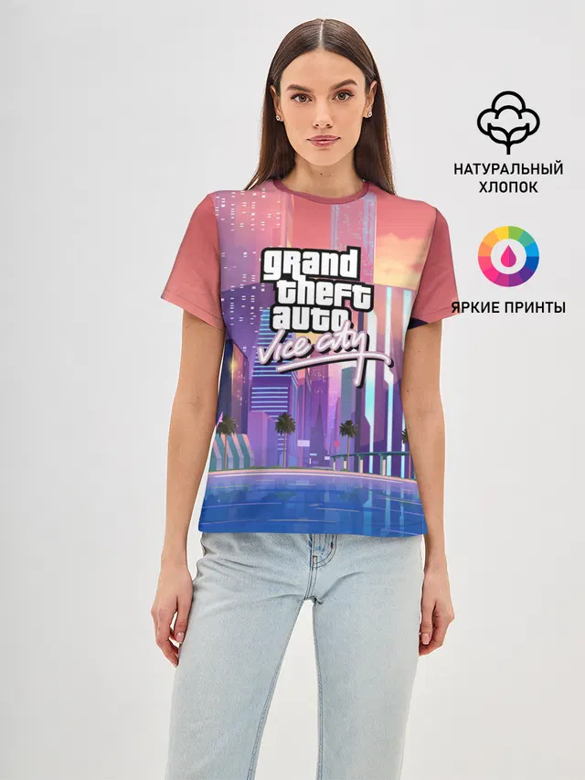 Женская базовая футболка с принтом «GTA — Vice city»