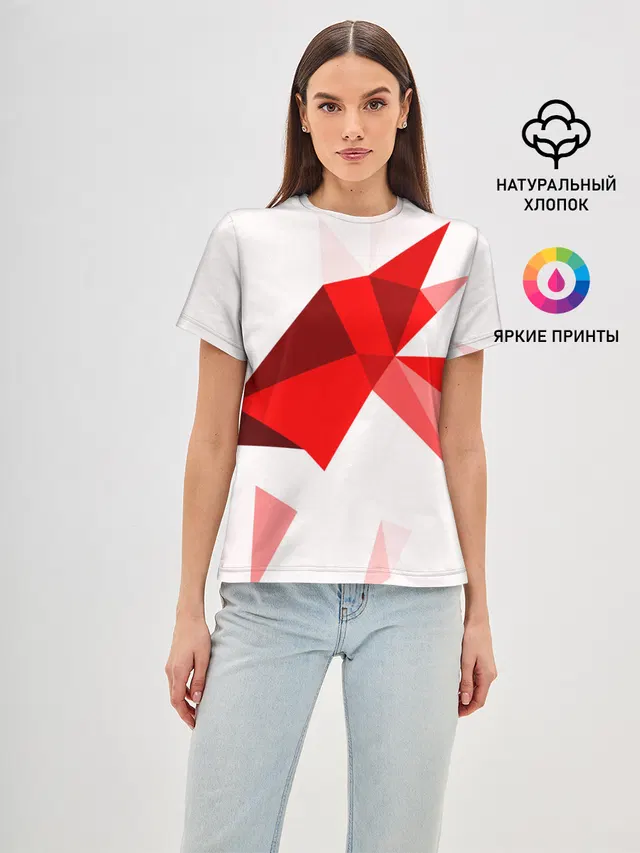 Женская базовая футболка с принтом «Геометрия — GEOMETRY RED»