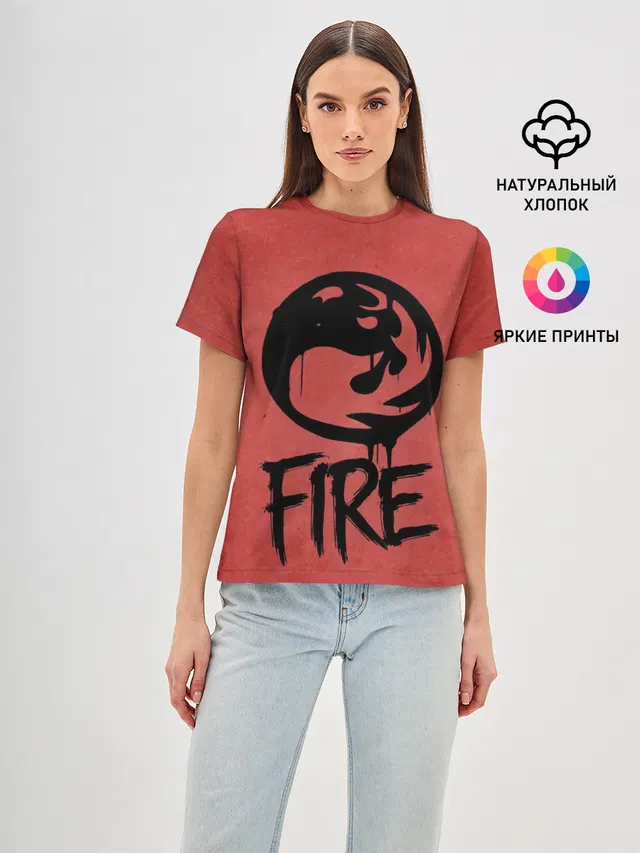 Женская базовая футболка с принтом «Magic:The Gathering — Emblems Fire»