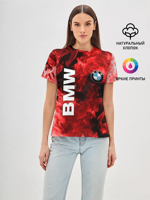 Женская базовая футболка с принтом «BMW — BMW FIRE»