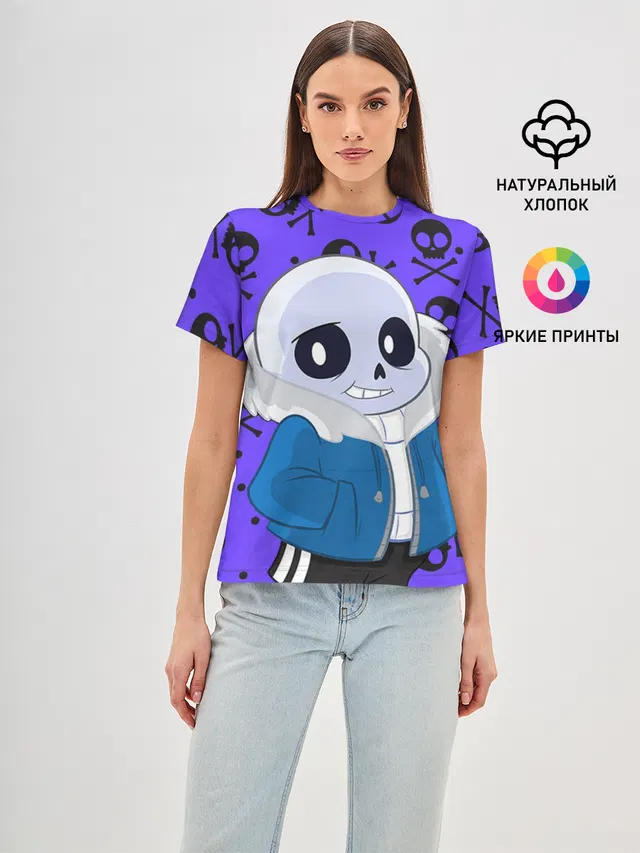 Женская базовая футболка с принтом «Черепа — Санс — Undertale»