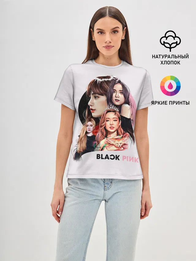 Женская базовая футболка с принтом «BlackPink»