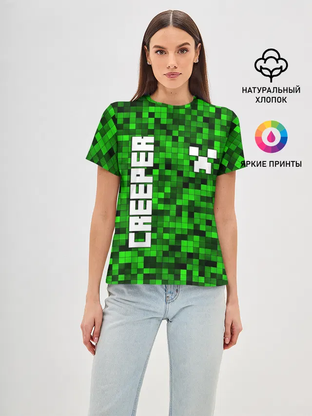 Женская базовая футболка с принтом «Майнкрафт — MINECRAFT CREEPER»