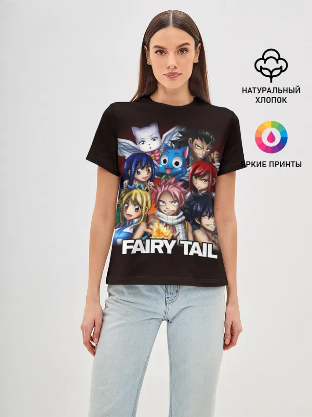 Женская базовая футболка с принтом «Хвост Феи — Fairy Tail logo and heroes»