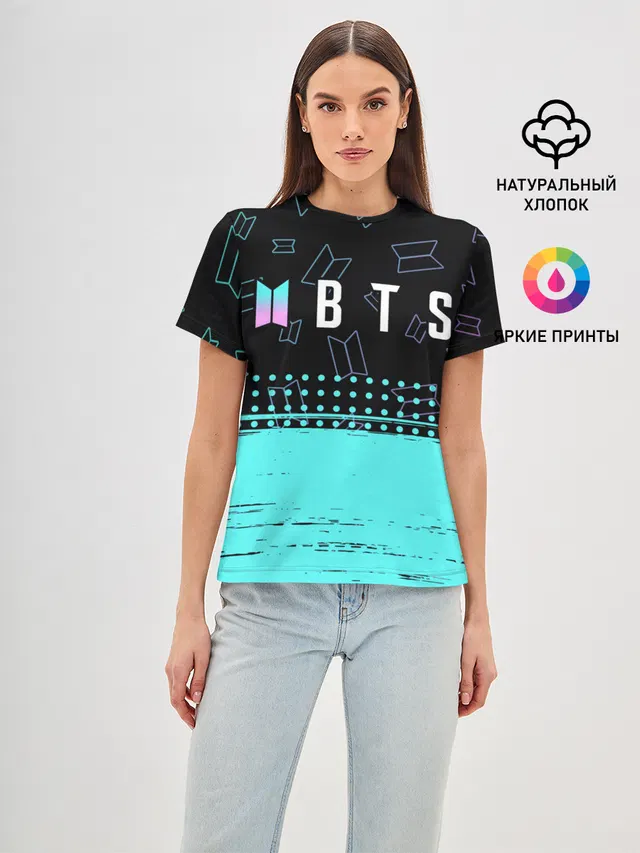 Женская базовая футболка с принтом «BTS»
