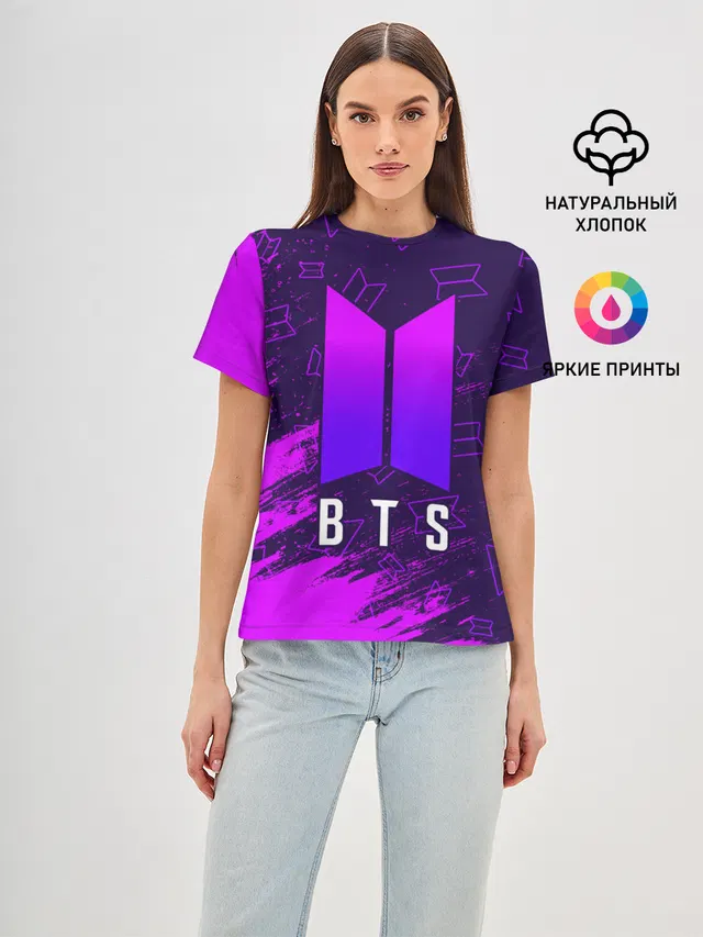 Женская базовая футболка с принтом «BTS»