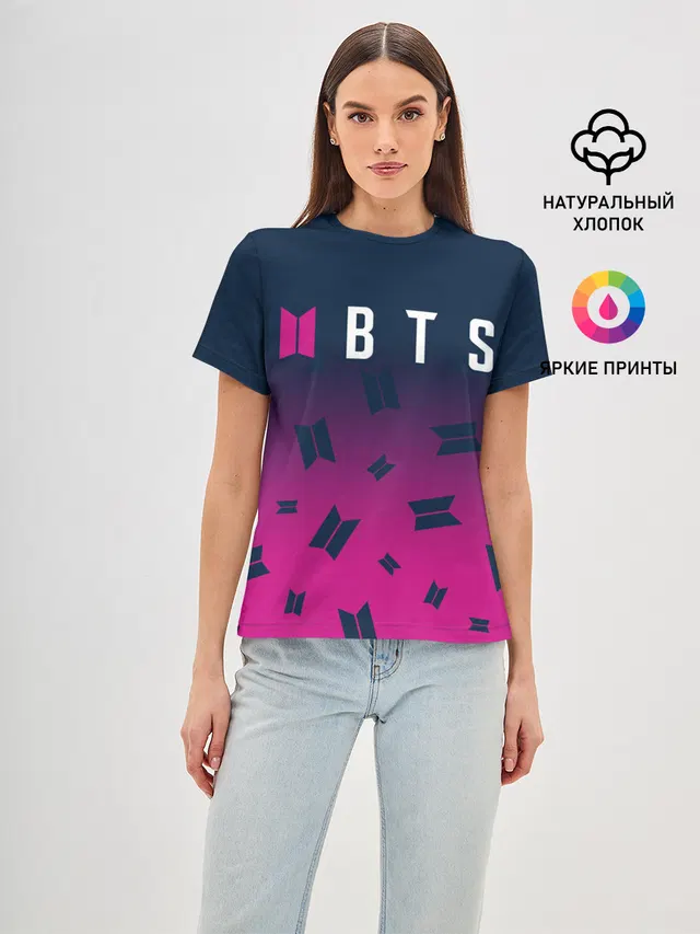 Женская базовая футболка с принтом «BTS»