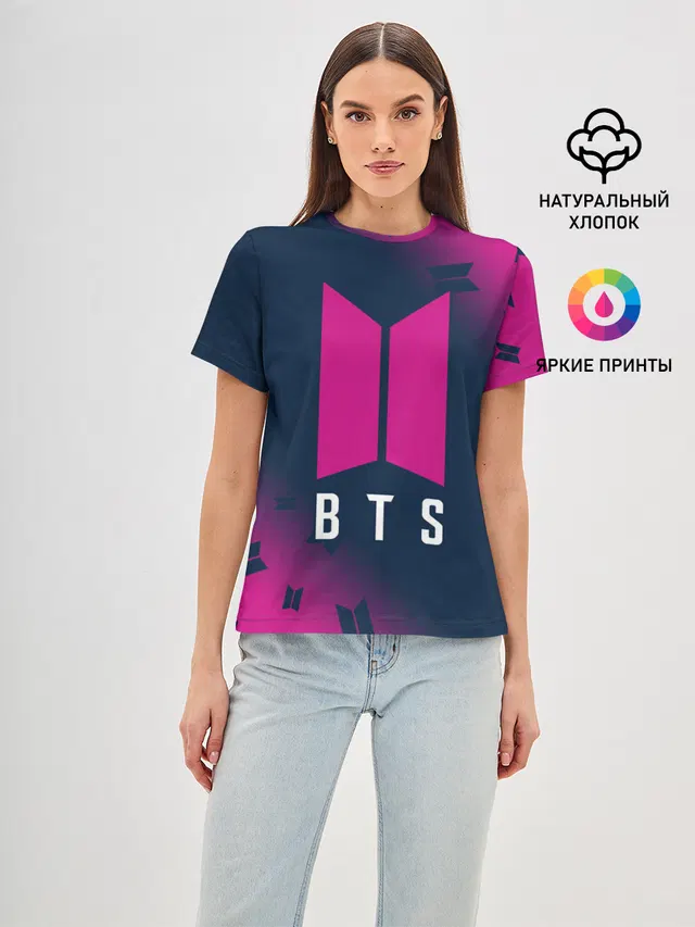 Женская базовая футболка с принтом «BTS»