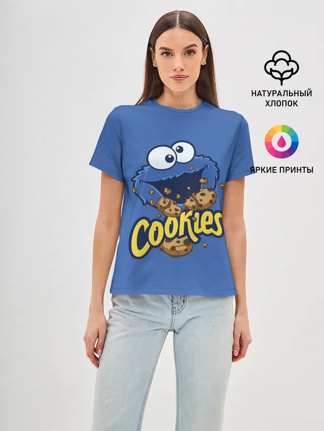 Женская базовая футболка с принтом «Улица Сезам — Cookies»