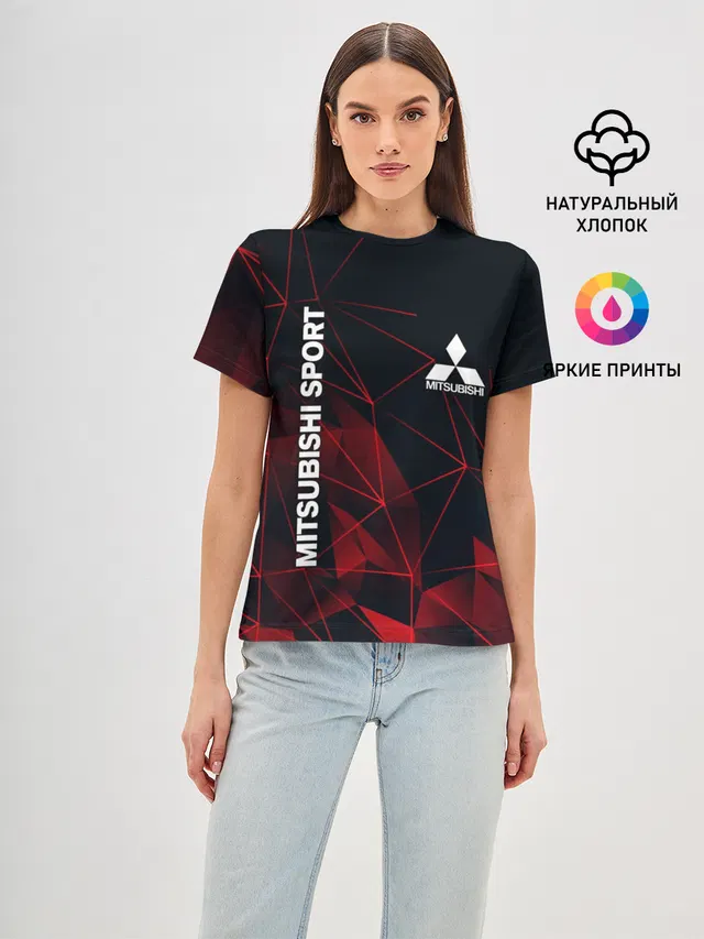 Женская базовая футболка с принтом «Mitsubishi»