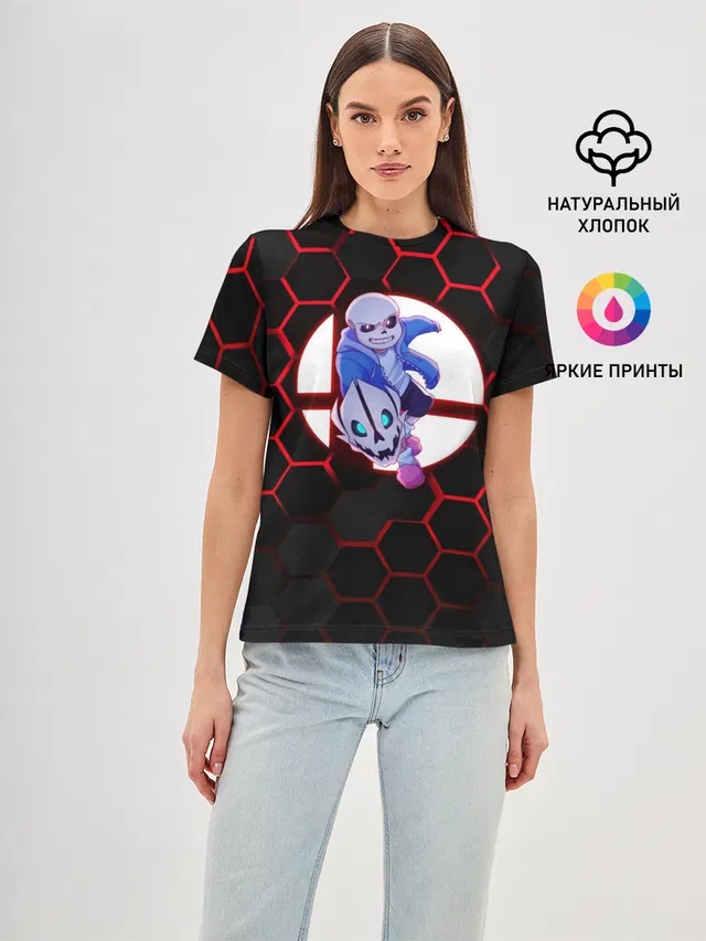 Женская базовая футболка с принтом «Sans Hexagon»