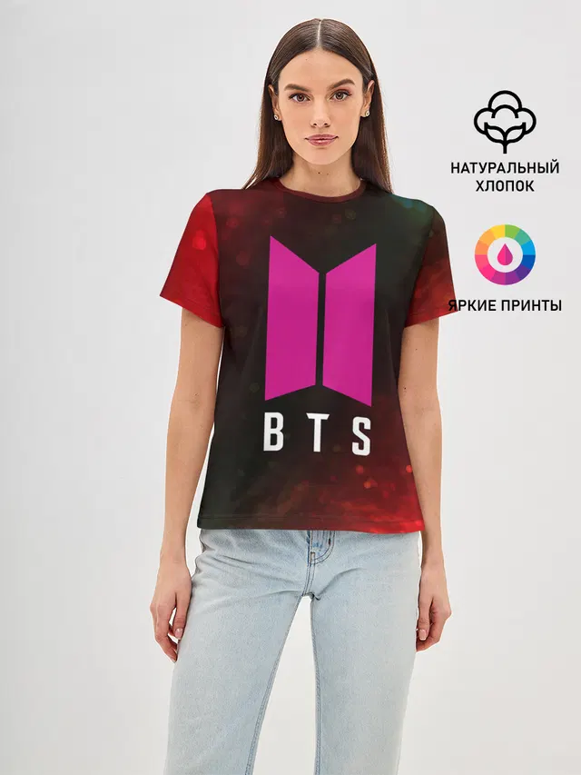 Женская базовая футболка с принтом «BTS»