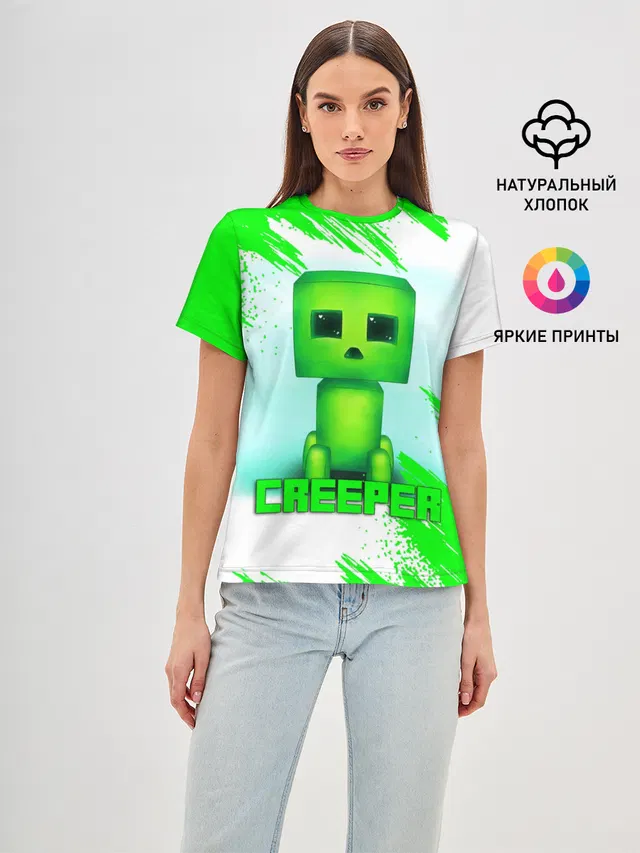 Женская базовая футболка с принтом «Майнкрафт — MINECRAFT CREEPER»