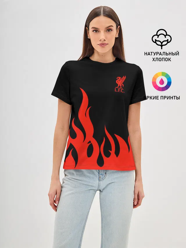 Женская базовая футболка с принтом «Flames — Liverpool F.C.»
