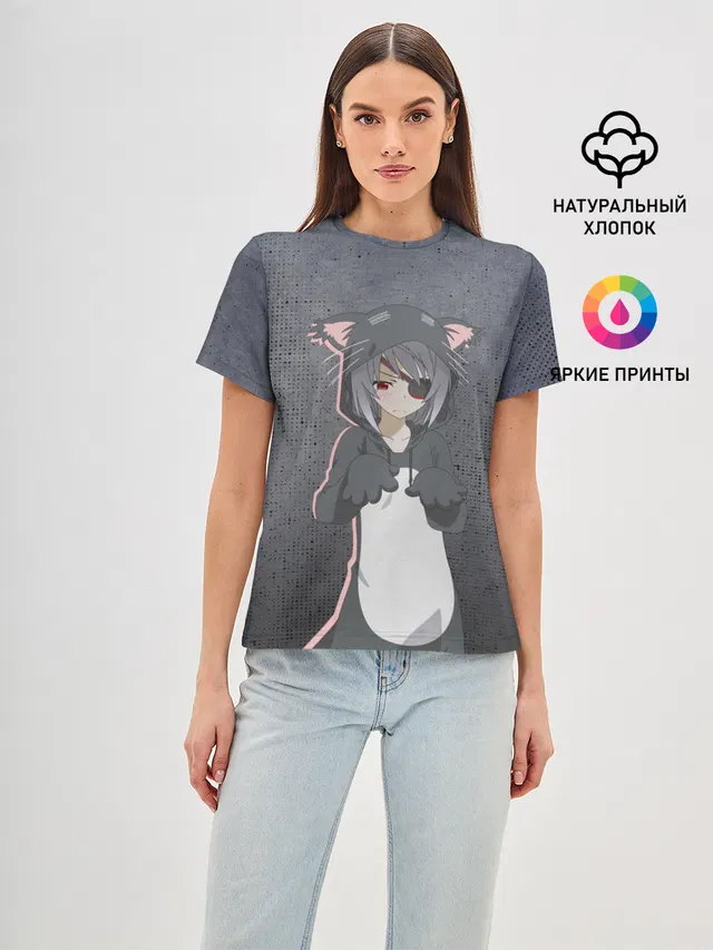 Женская базовая футболка с принтом «Catgirl sadness»