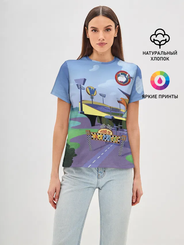 Женская базовая футболка с принтом «Bella Badge»