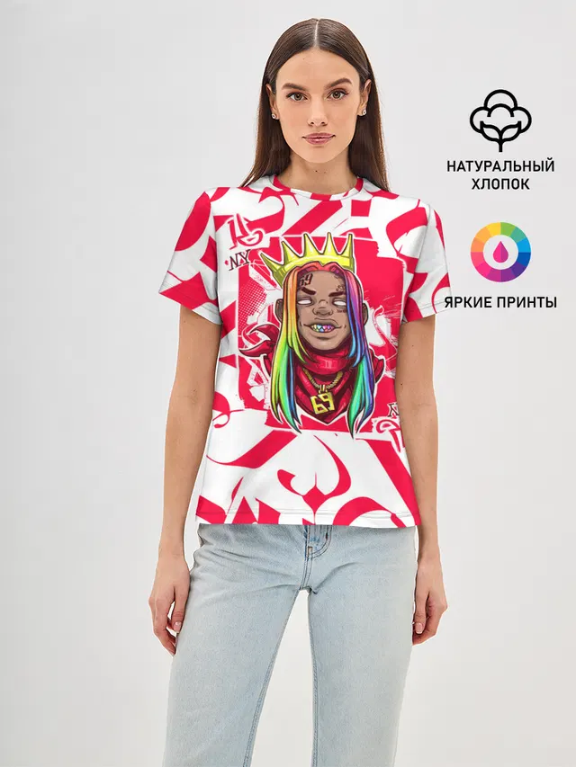 Женская базовая футболка с принтом «6IX9INE — 6ix9ine Tekashi»