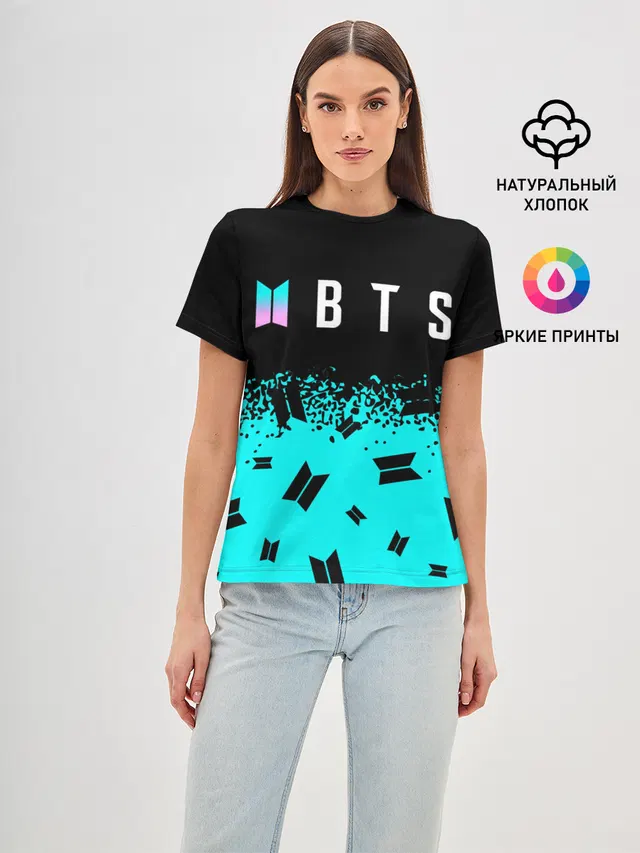 Женская базовая футболка с принтом «BTS»