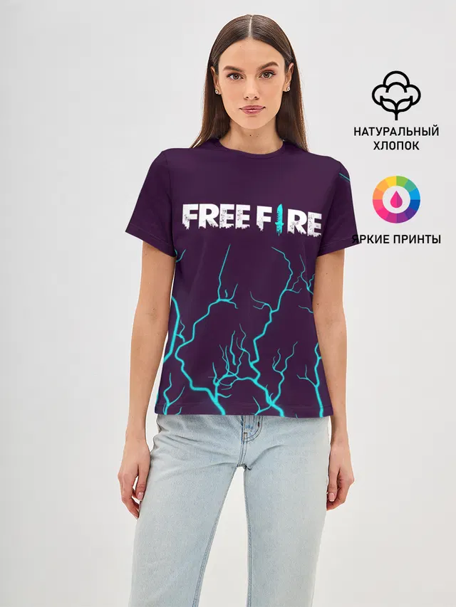 Женская базовая футболка с принтом «Typography — FREE FIRE — ФРИ ФАЕР»