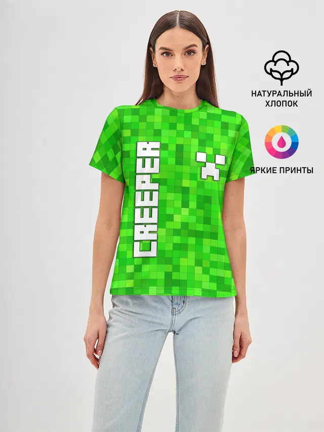 Женская базовая футболка с принтом «Майнкрафт — MINECRAFT CREEPER»