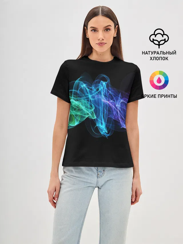 Женская базовая футболка с принтом «Color Smoke»