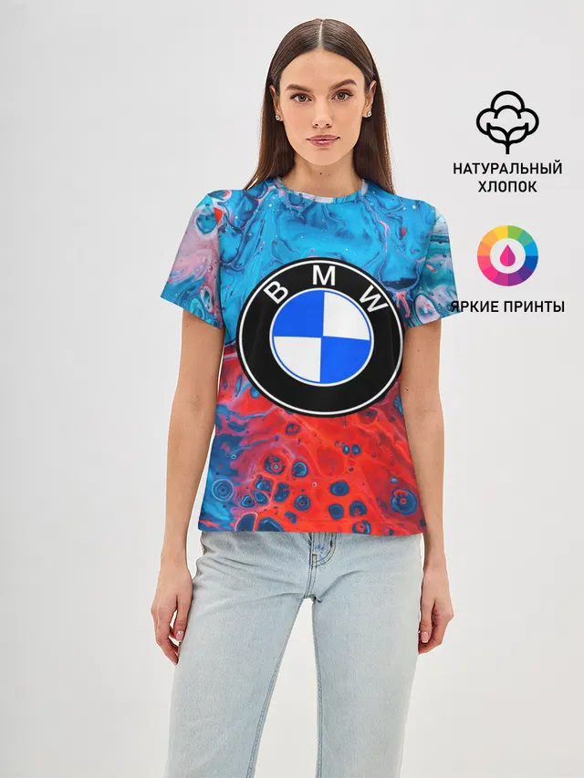 Женская базовая футболка с принтом «BMW»