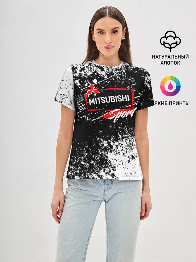 Женская базовая футболка с принтом «Mitsubishi — Mitsubishi SPORT»