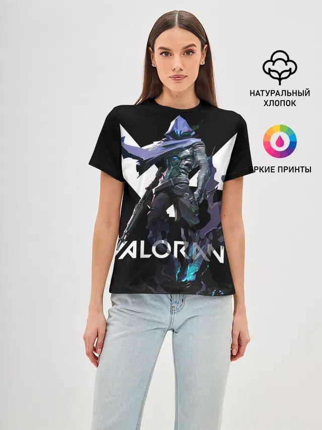 Женская базовая футболка с принтом «Valorant — VALORANT OMEN»